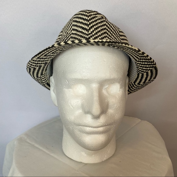 Cremieux Collection Men’s Dark Gray Cream Houndstooth Paper Straw Hat Size S/M - Picture 2 of 10